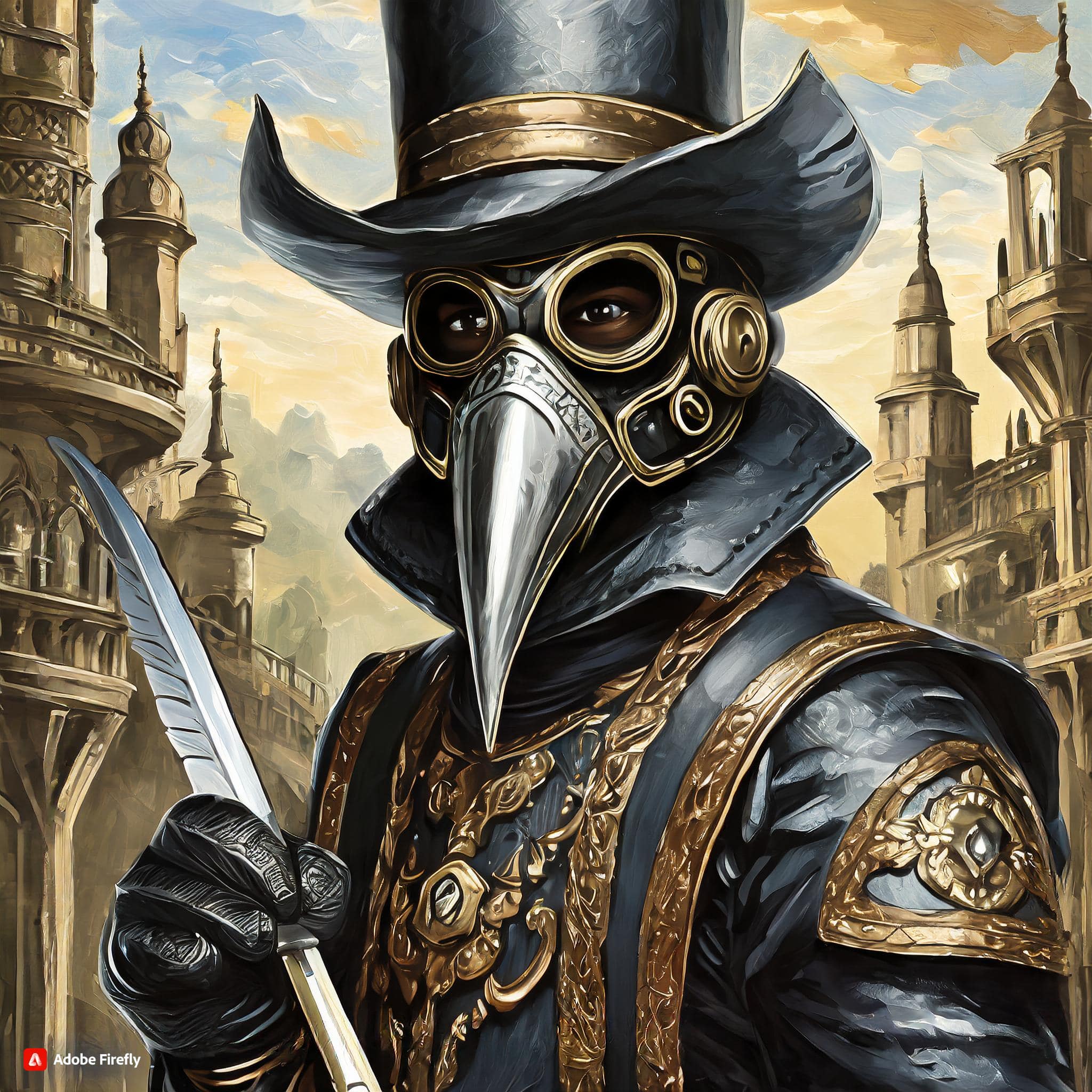 Firefly A tall man wearing all-black leather armor with a gas mask that resembles a raven and black -min.jpg